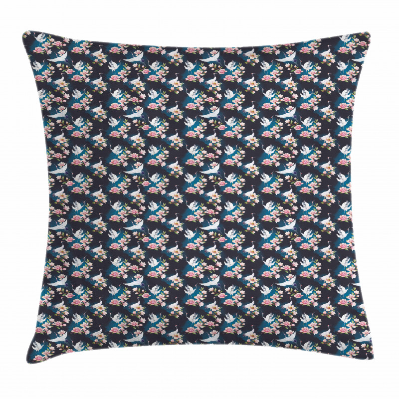 Cranes and Pinky Magnolia Pillow Cover