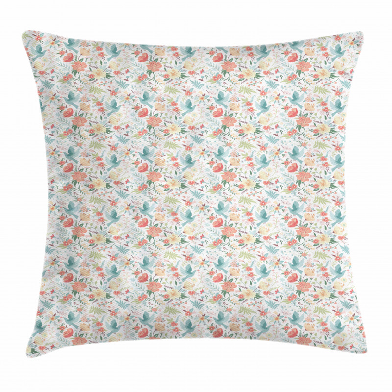 Pigeons Carrying Flowers Pillow Cover