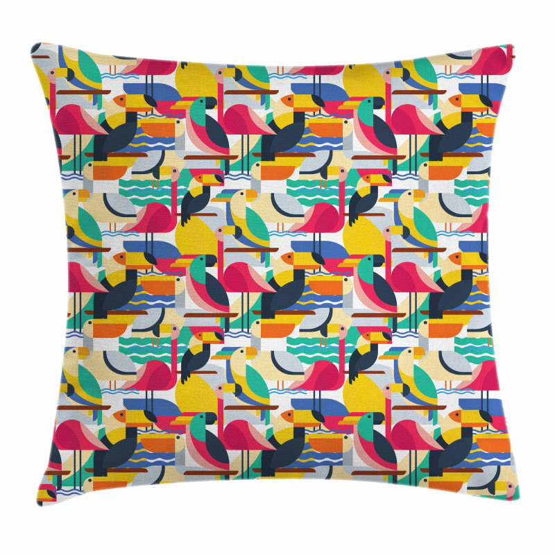 Toucan and Flamingos Pillow Cover