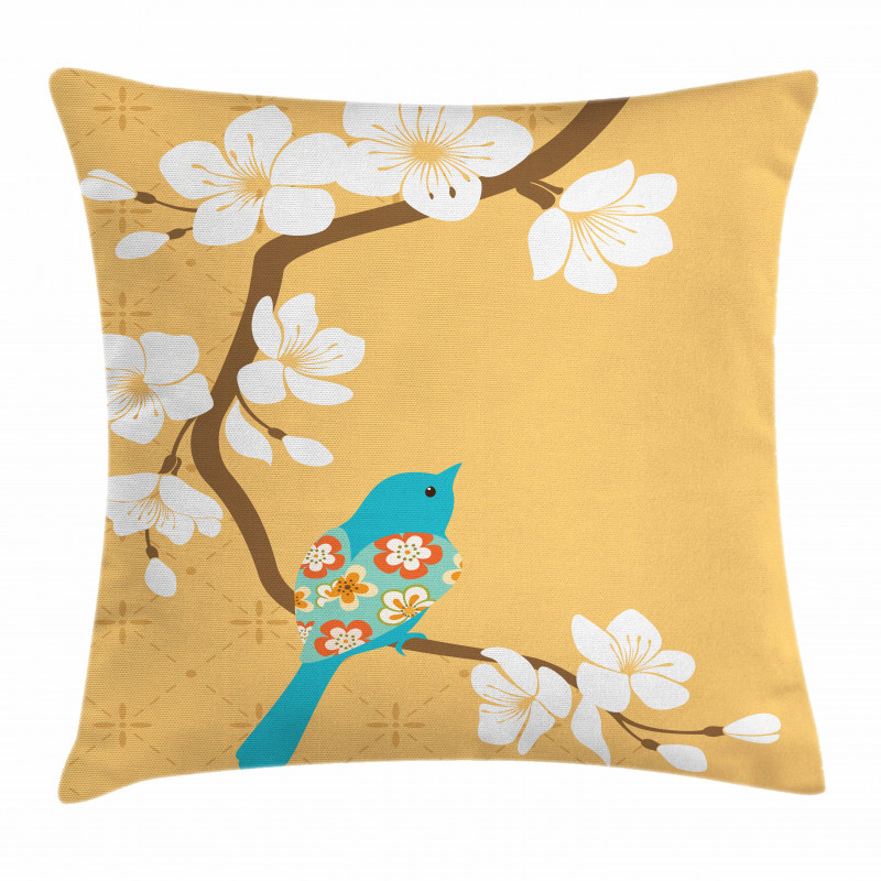 Birds on Cherry Blossom Pillow Cover
