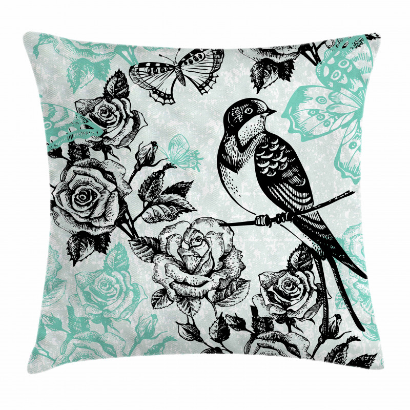 Mockingbird on Rose Tree Pillow Cover