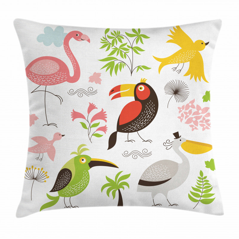 Flamingo and Pelican Pillow Cover