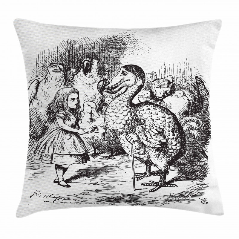 Alice and the Dodo Sketch Pillow Cover