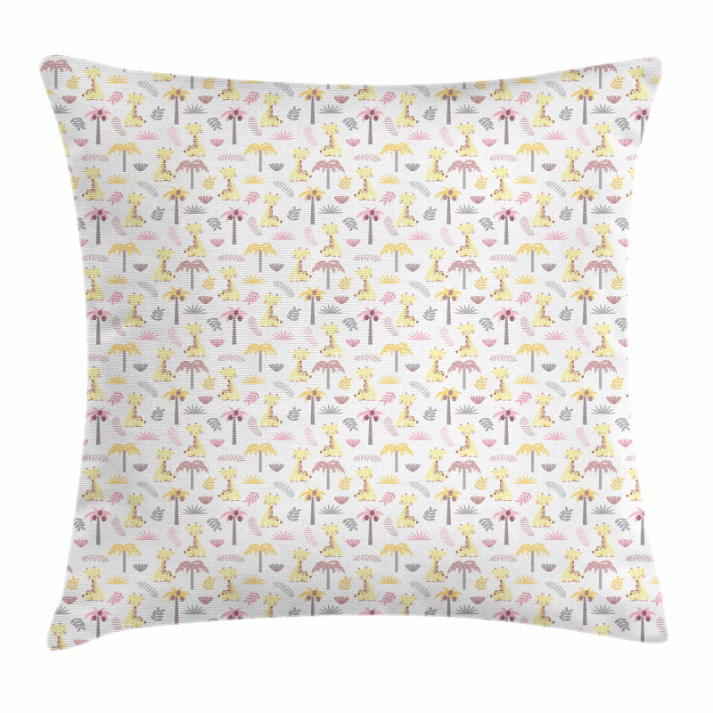 Young Giraffes Palm Trees Pillow Cover