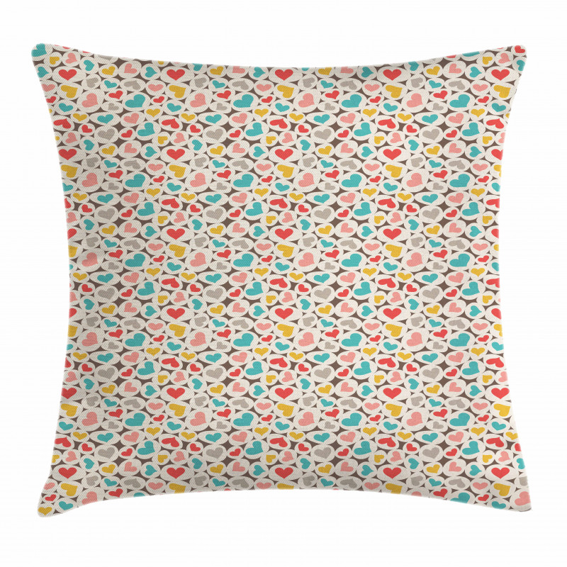 Hearts in Retro Colors Pillow Cover