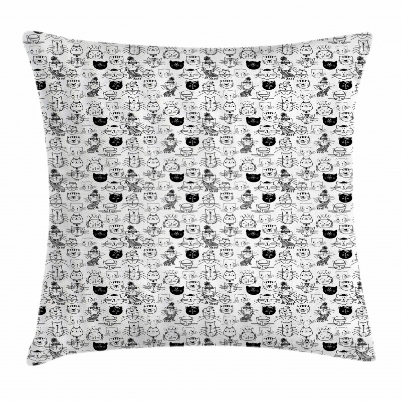 Comic Doodle Cats Hipster Pillow Cover