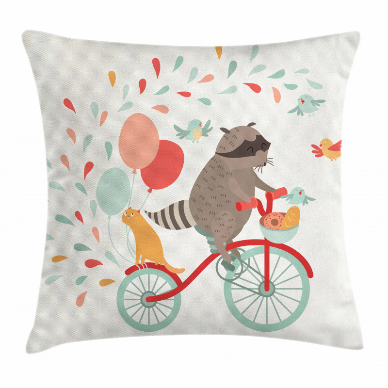 Raccoon on Bicycle Pillow Cover