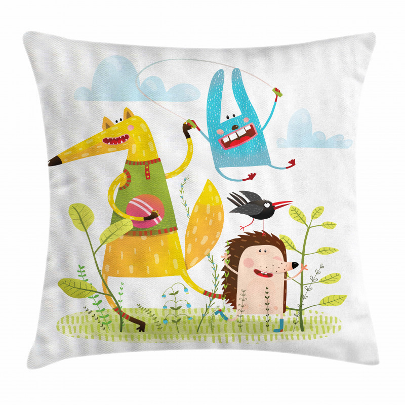 Playing Animals in Garden Pillow Cover