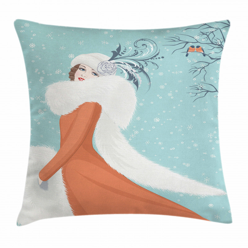 Lady in Red Coat Pillow Cover