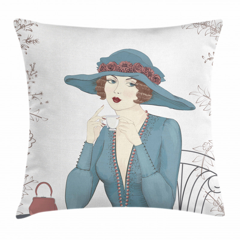 Woman at Cafe Pillow Cover