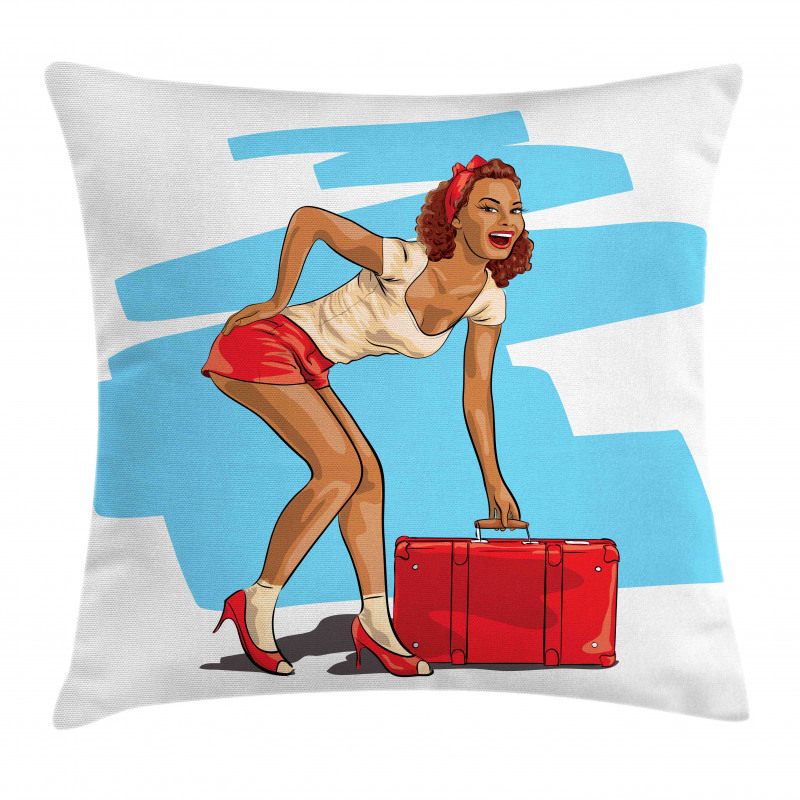 Girl and Suitcase Pillow Cover