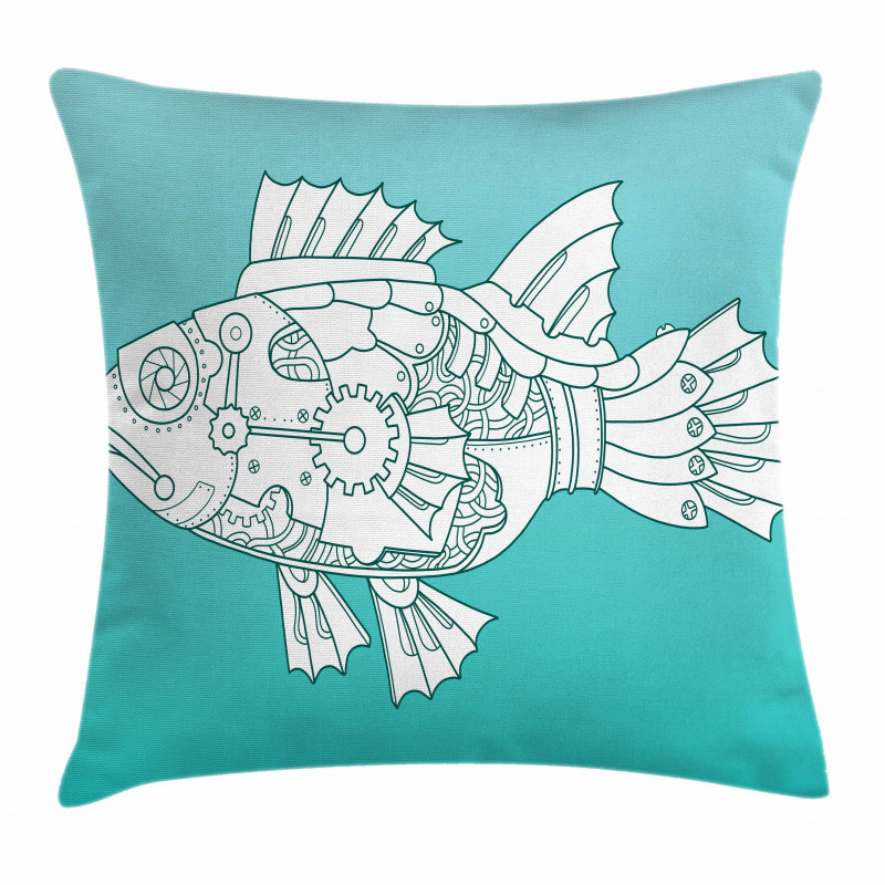 Doodle Mechanic Fish Pillow Cover
