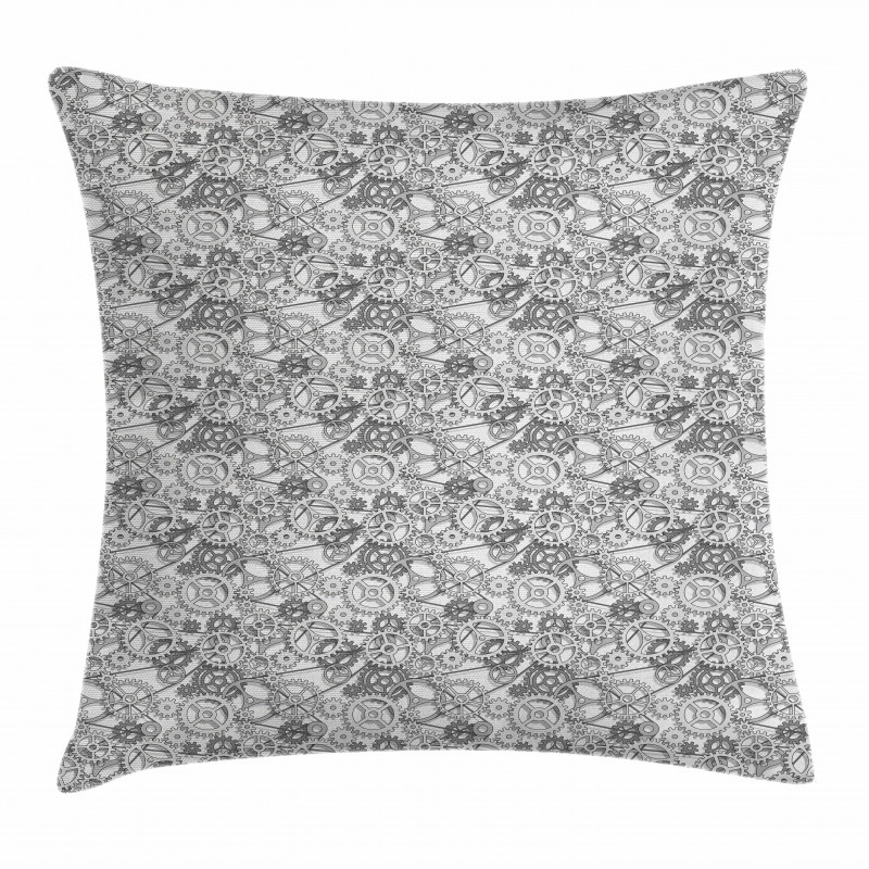 Grey Tone Gear Design Pillow Cover