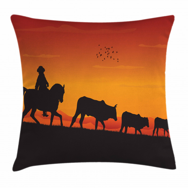 Silhouette Farm Cow Herd Pillow Cover