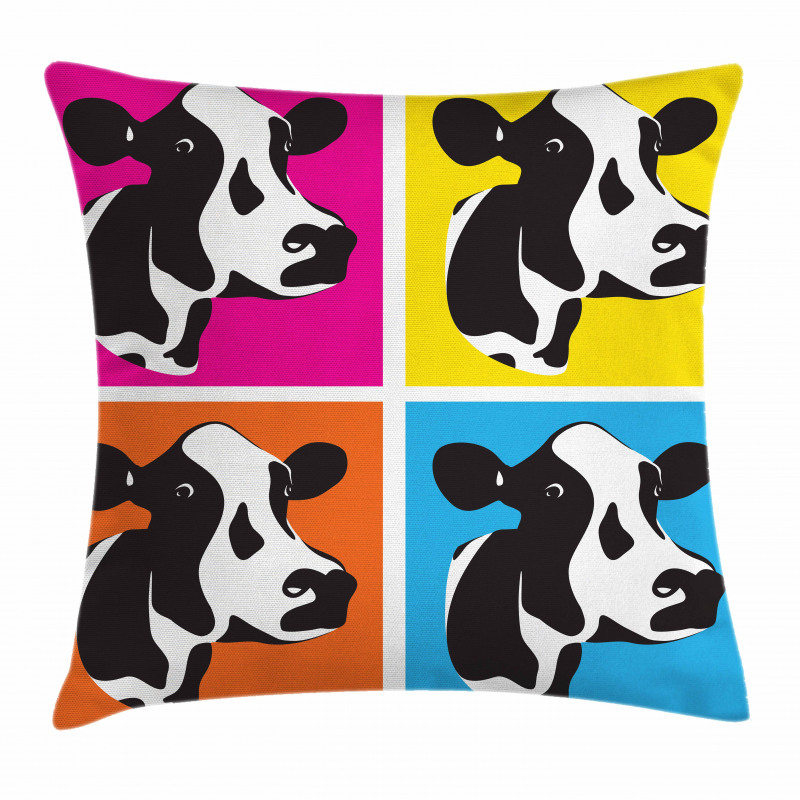 Pop Art Cow Heads Image Pillow Cover