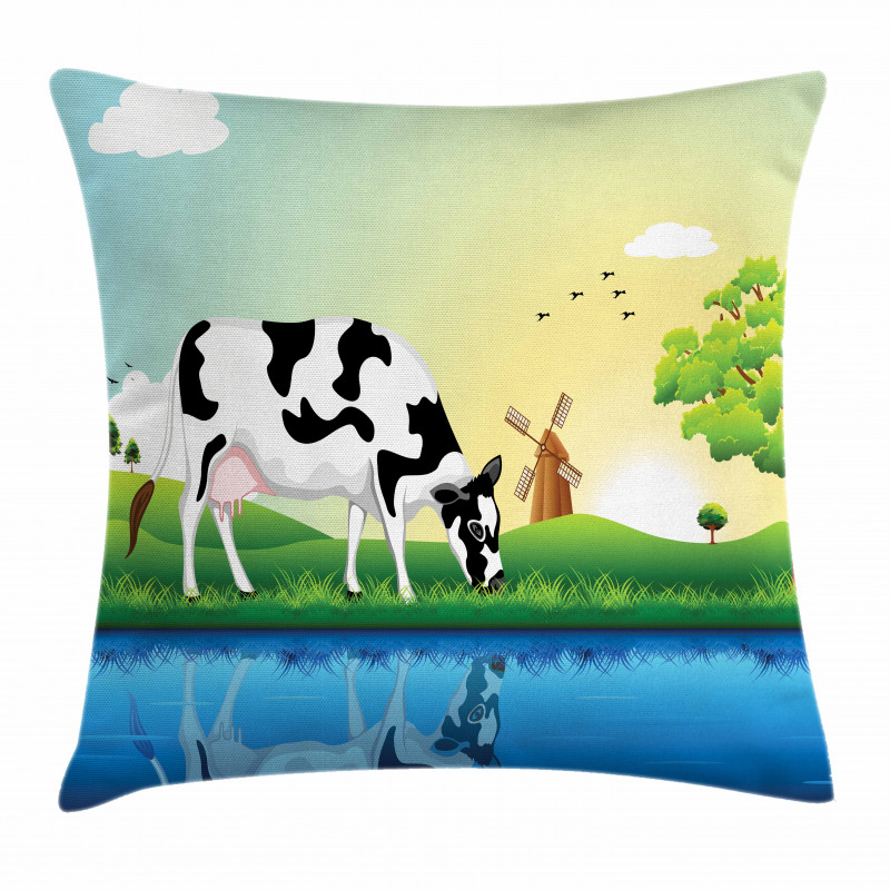 Field Tree Lake Windmill Pillow Cover