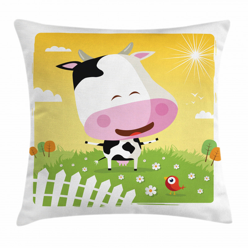 Happy Cartoon Cow Ranch Pillow Cover