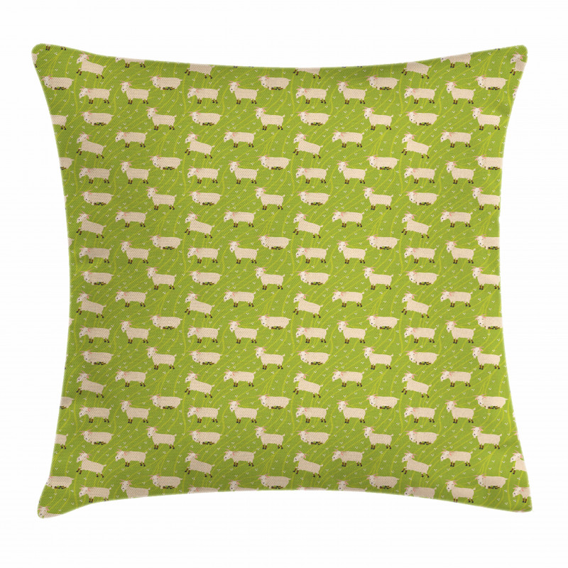 Goats on Green Field Pillow Cover