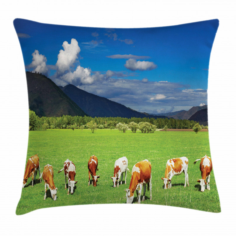 Mountains Grazing Cows Pillow Cover