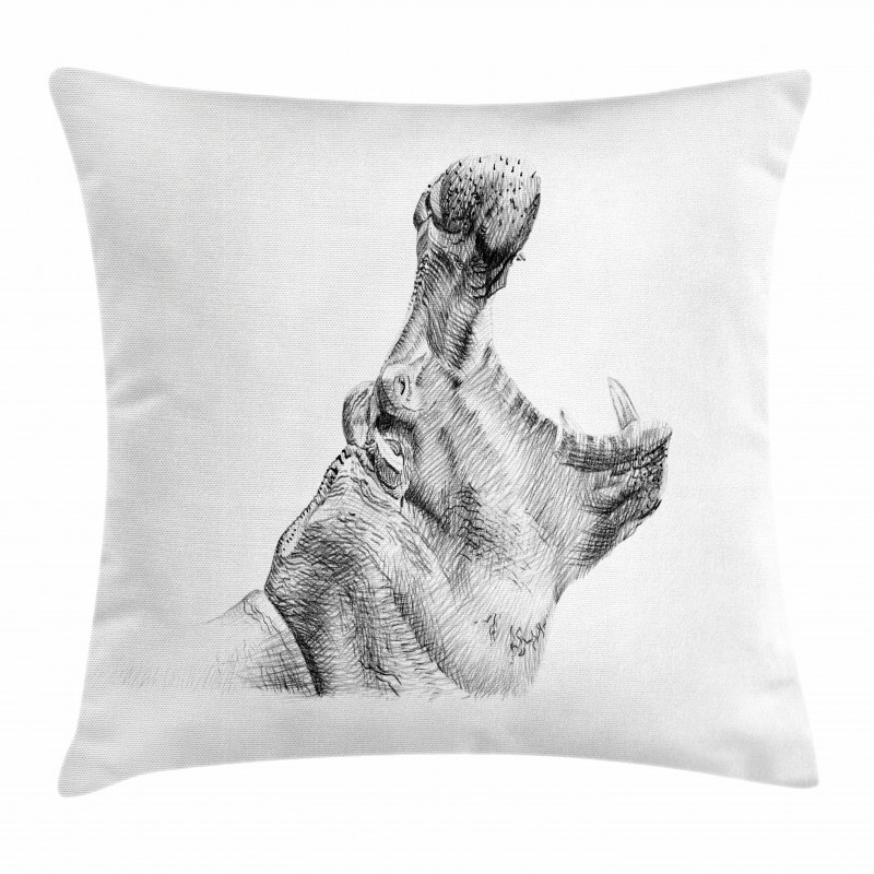 Yawning Hippo Sketch Pillow Cover