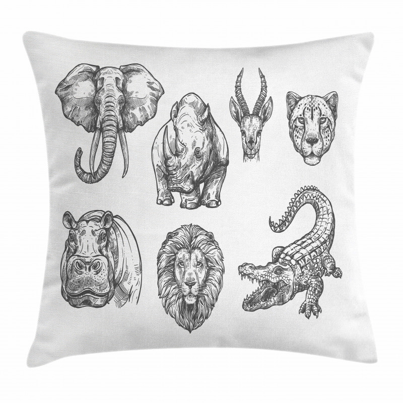 Hand-Drawn Zoo Animals Pillow Cover