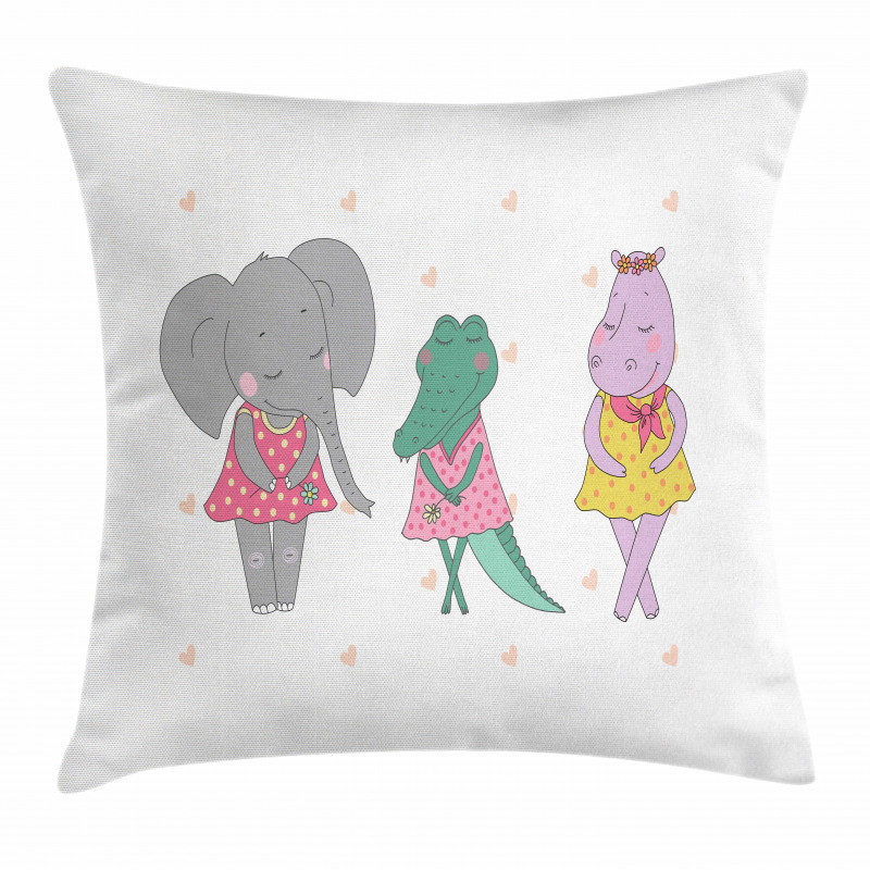 Elephant Girl Polka Dress Pillow Cover