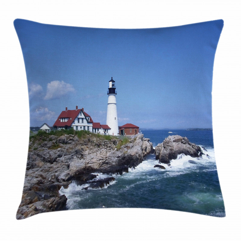 Lighthouse House on Rock Pillow Cover