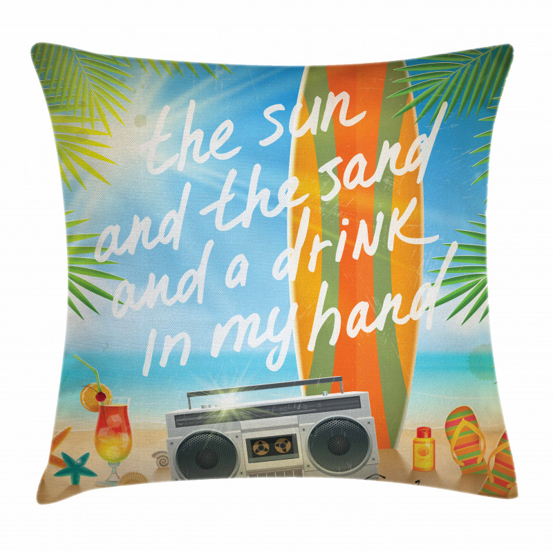 Tropical Beach Surfboard Pillow Cover