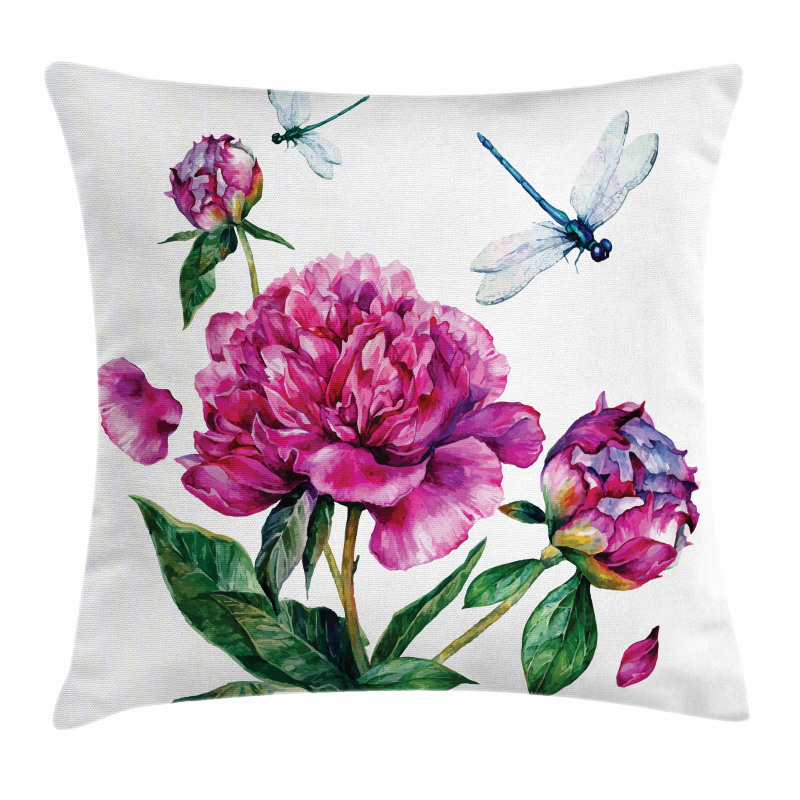 Peonies and Dragonflies Pillow Cover