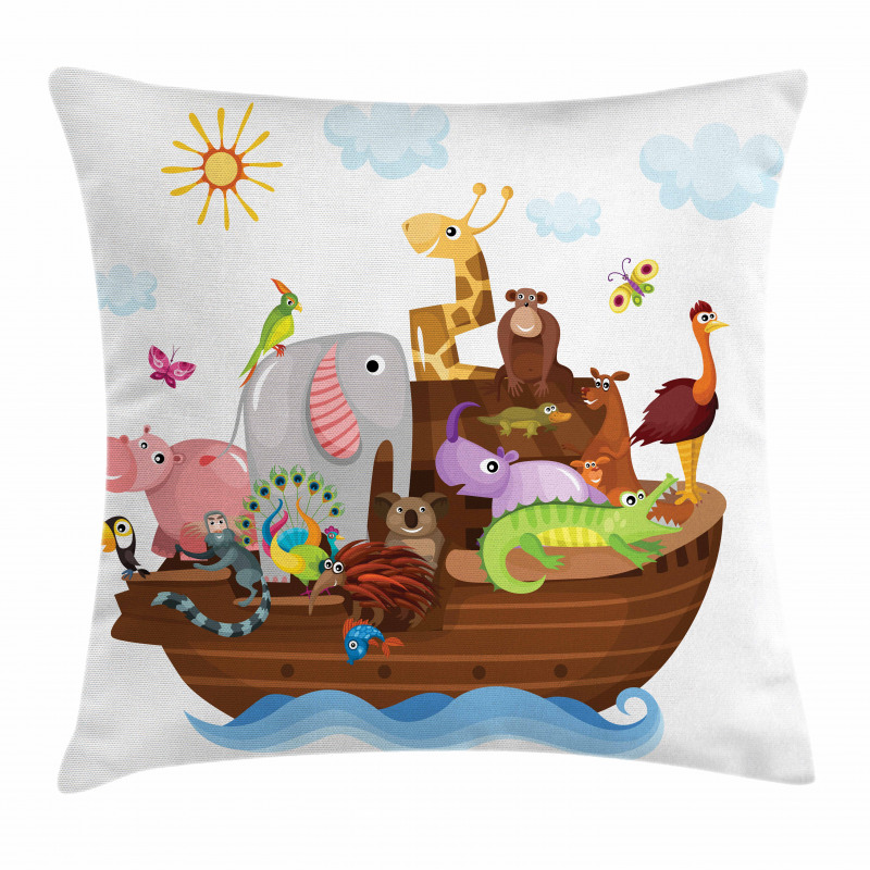 Animals in Ship Cartoon Pillow Cover