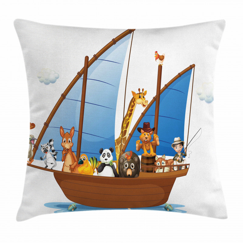 Animal Boat Sailing Ancient Pillow Cover