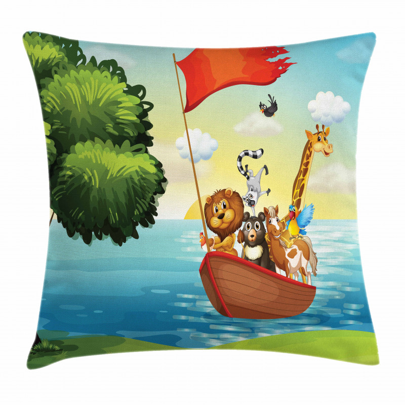 Funny Playful Animals Tree Pillow Cover
