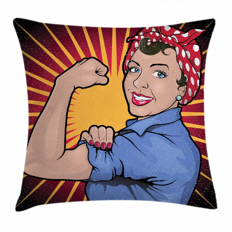 Retro Powerful Woman Pillow Cover