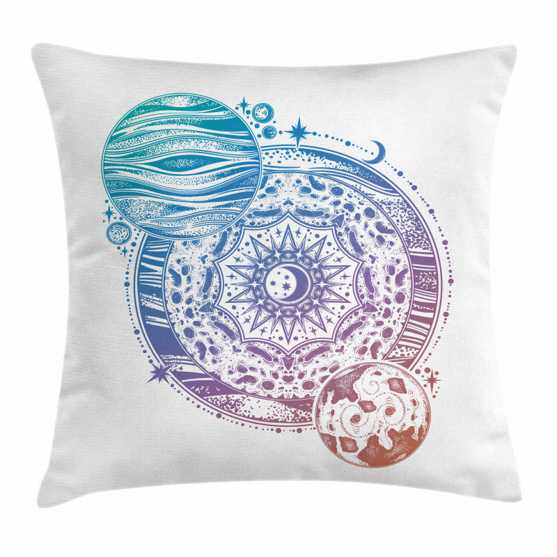 Moon and Planet Pillow Cover