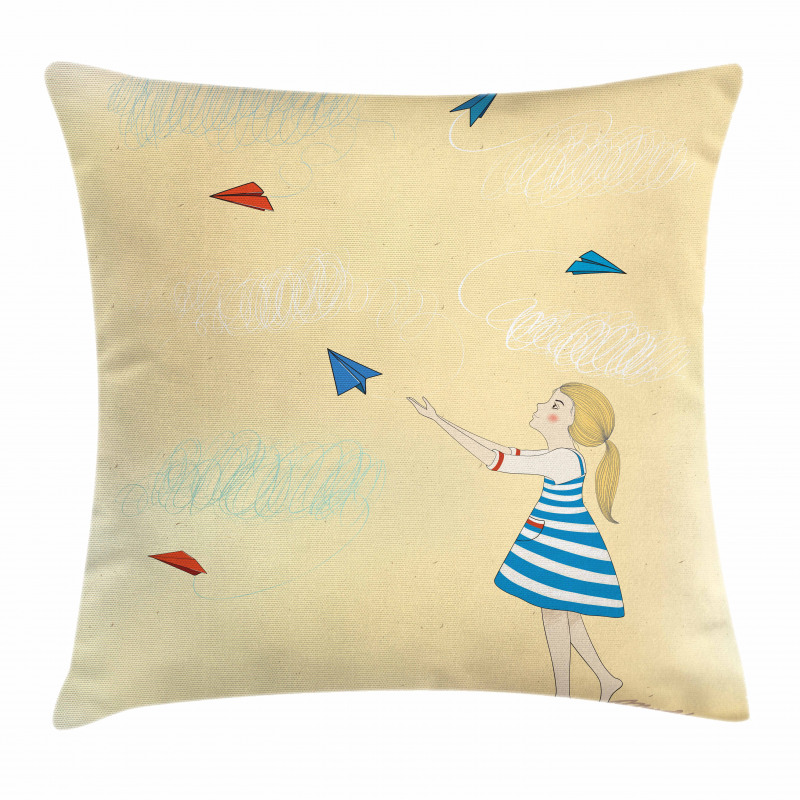 Girl with Paper Planes Pillow Cover