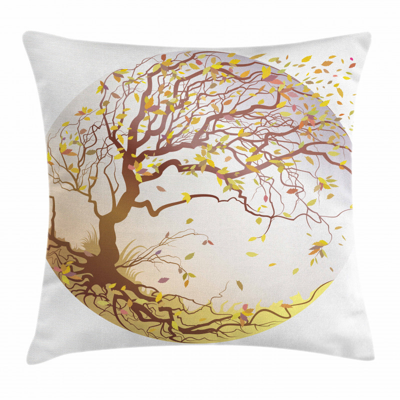 Tree Wind Flying Leaves Pillow Cover