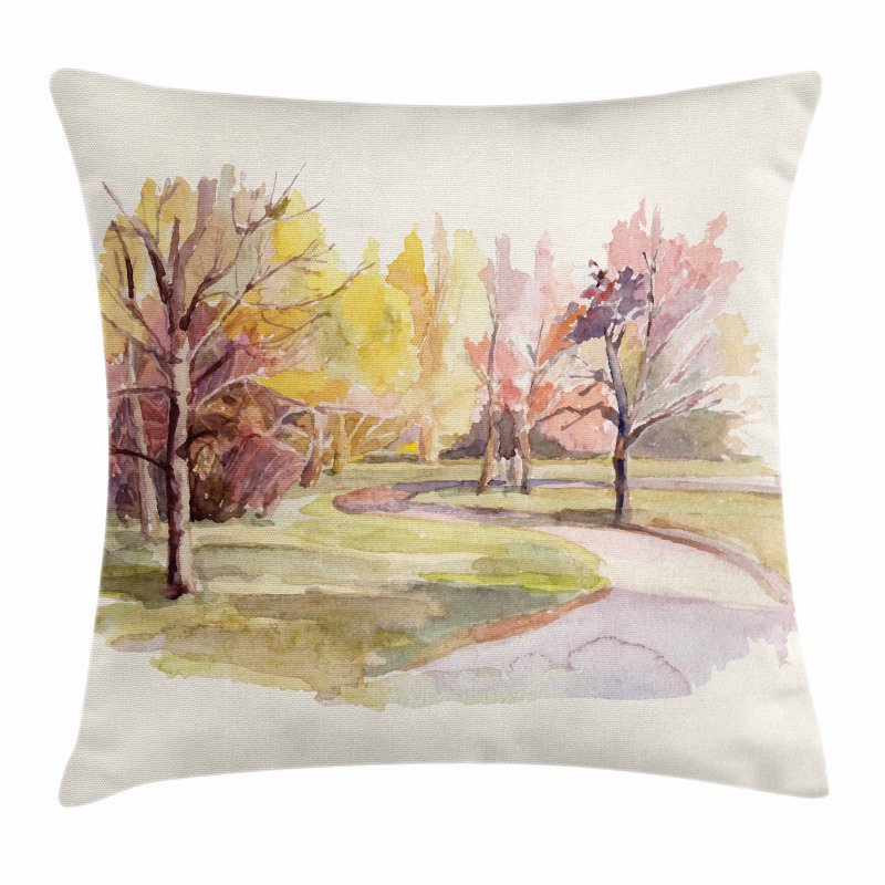 Watercolor Trees and Road Pillow Cover