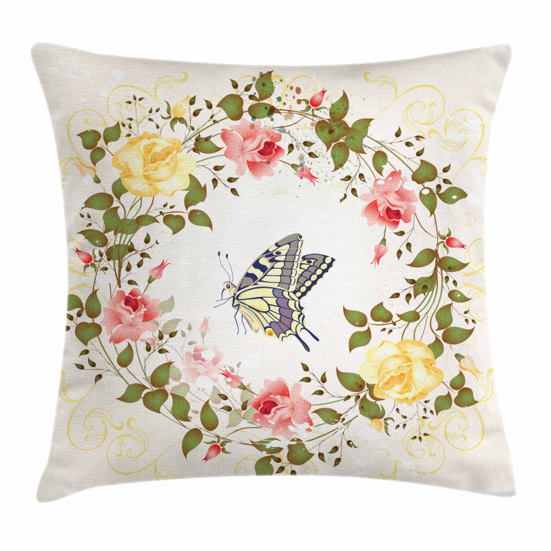 Vintage Wreath Butterfly Pillow Cover