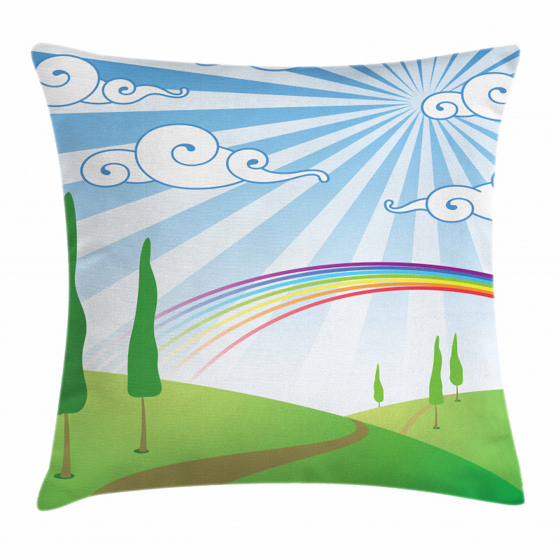 Rainbow on a Meadow Road Pillow Cover