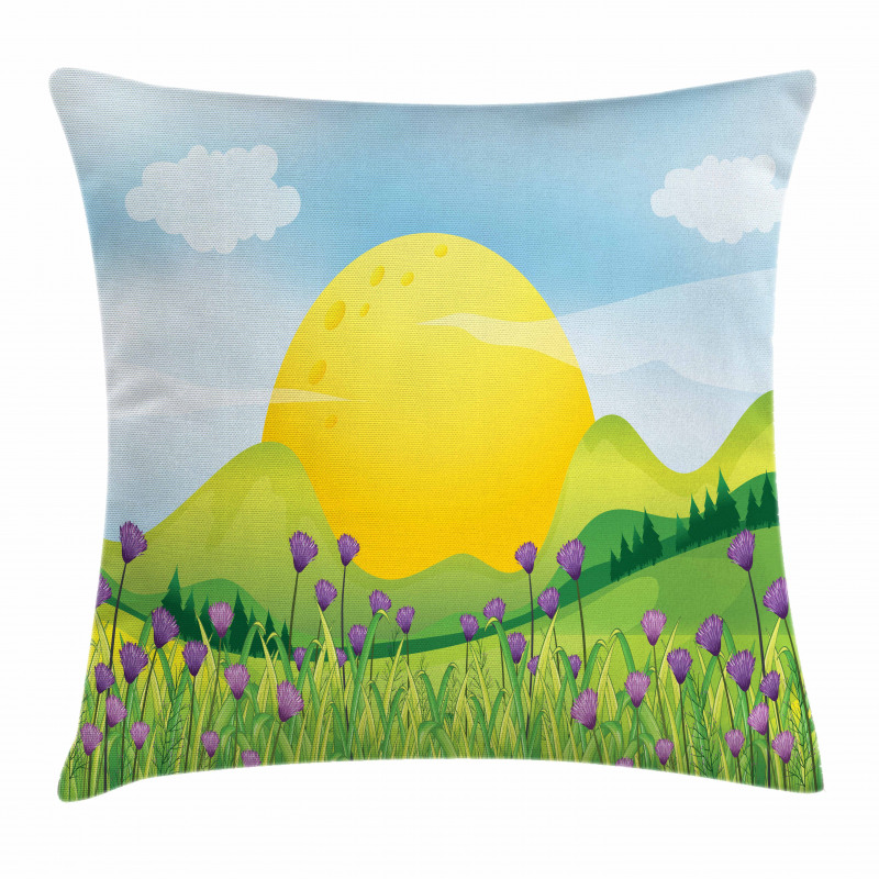 Mountains with Violets Pillow Cover