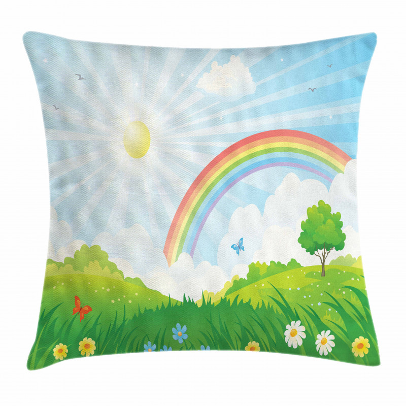 Sun and Rainbow Flowers Pillow Cover