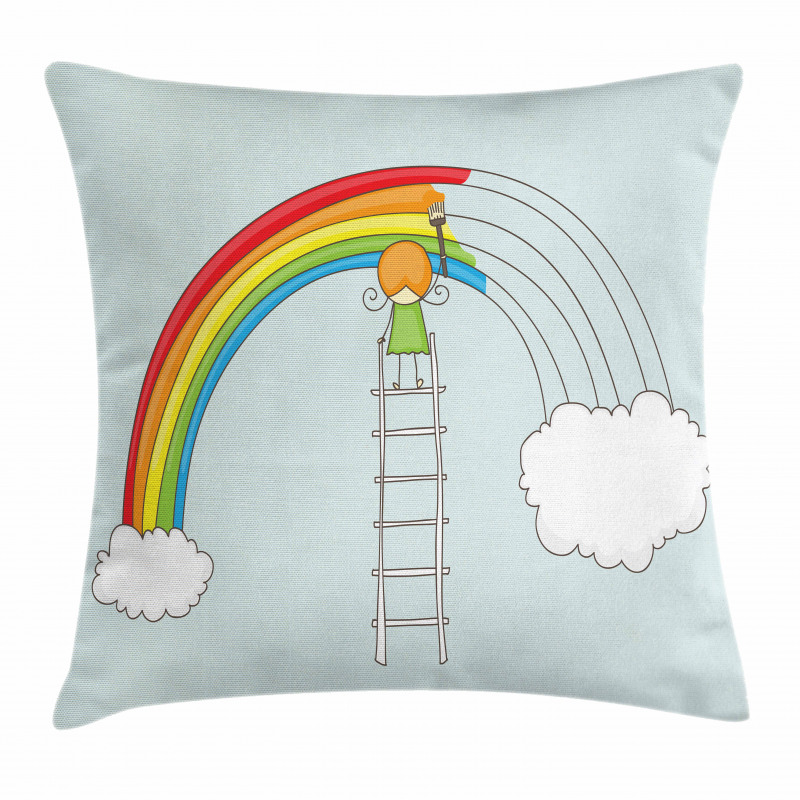 Doodle Girl on a Ladder Pillow Cover
