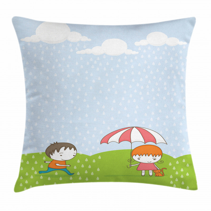 Boy and Girl in the Rain Pillow Cover
