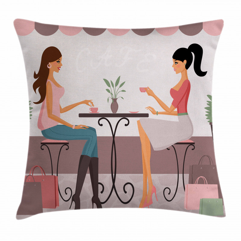 Women Having Coffee Pillow Cover