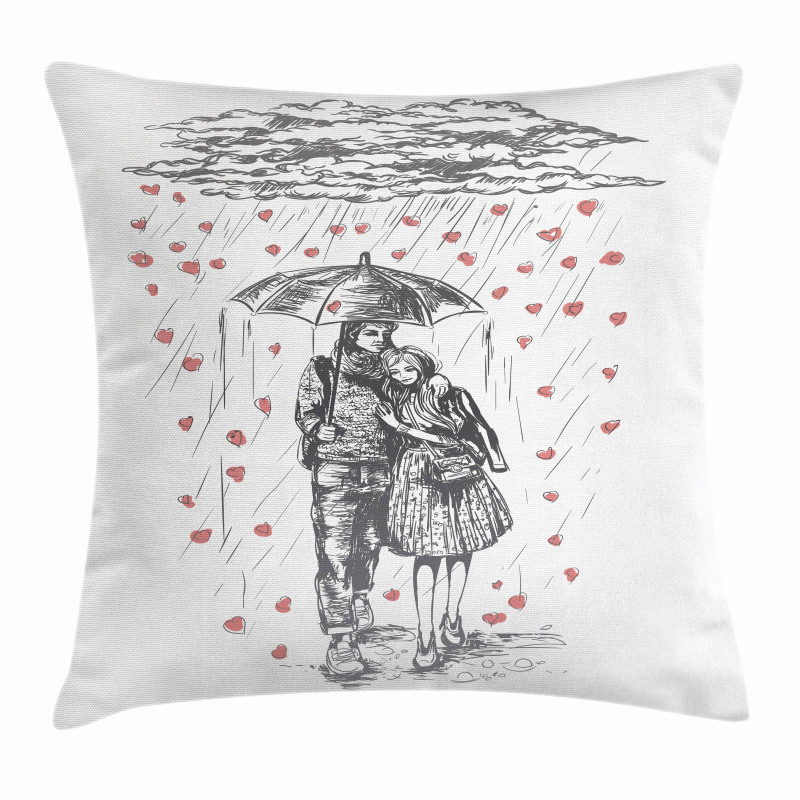 Couple on Rainy Day Pillow Cover