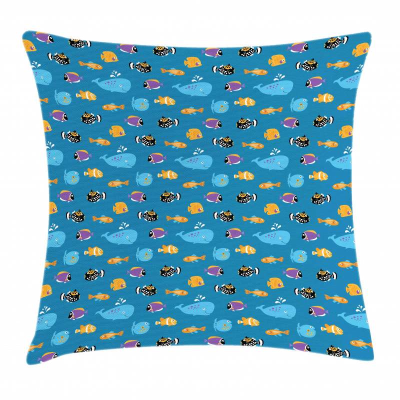 Whale and Aquarium Fauna Pillow Cover