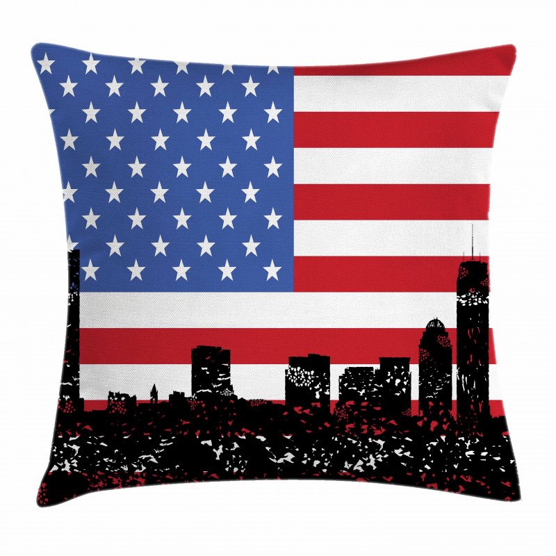 Skyline and US Flag Pillow Cover