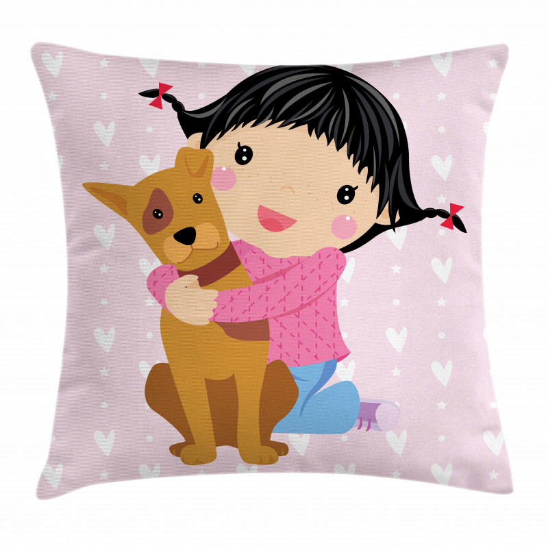 Doodle Girl and Pet Dog Pillow Cover