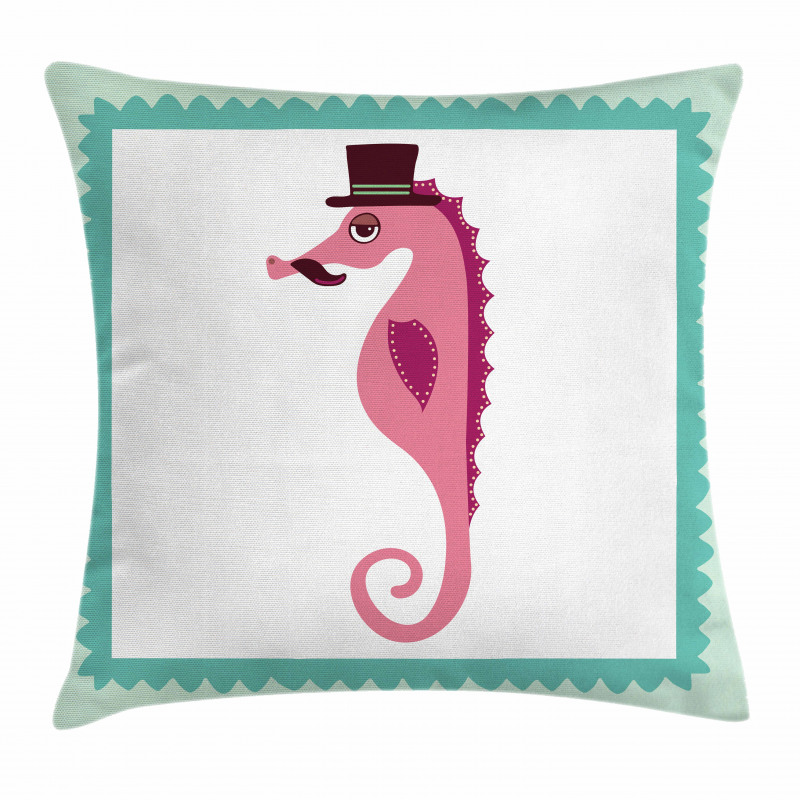 Hipster Seahorse Hat Pillow Cover