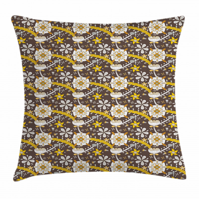 Dry Lotus Flower Design Pillow Cover